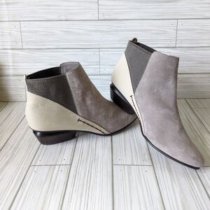 Naked Feet Suede and Leather Booties with Stacked Heel in Gray and Cream Size 6